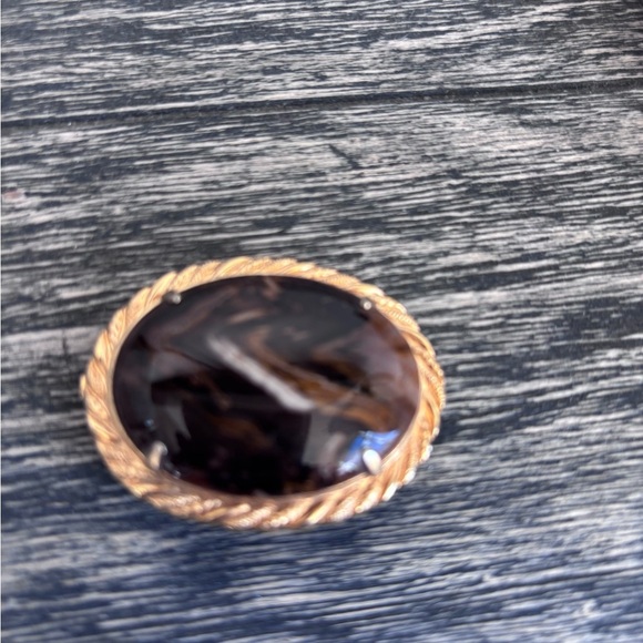 Vintage Gold and Brown Circular Brooch - Picture 3 of 4